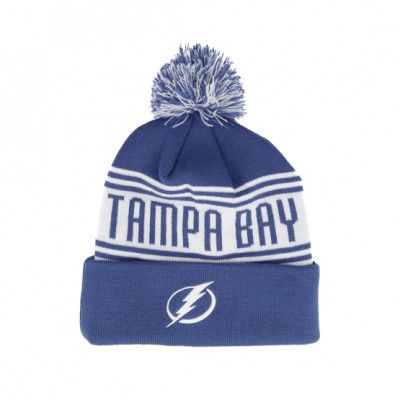 Fanatics - NHL Blå pom Beanie - Tampa Bay Lightning Cuff Blue/White Pom @ Hatstore