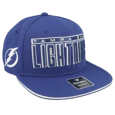 Fanatics - NHL Blå snapback Keps - Tampa Bay Lightning Gino Flat Brim Blue Cobalt/White Snapback @ Hatstore