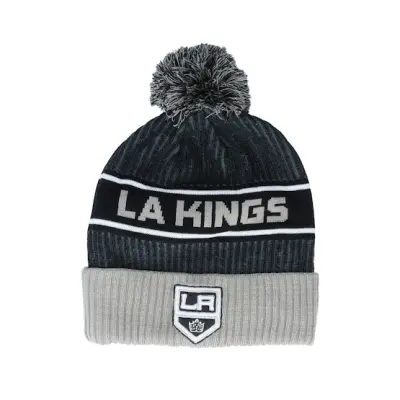 Fanatics - NHL Svart pom Beanie - Los Angeles Kings Authentic Pro Locker Room Black/Grey Pom @ Hatstore