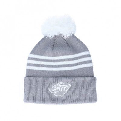 Adidas - NHL Grå pom Beanie - Minnesota Wild 3-Stripe Cuffed Grey Pom @ Hatstore