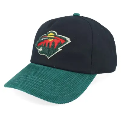 American Needle - NHL Svart unconstructed Keps - Minnesota Wild Burnett Black/Green Black/Dark Green Corduroy Dad Cap @ Hatstore