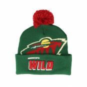 Mitchell&Ness - NHL Grön pom Beanie - Minnesota Wild Punch Out Knit Green Pom @ Hatstore