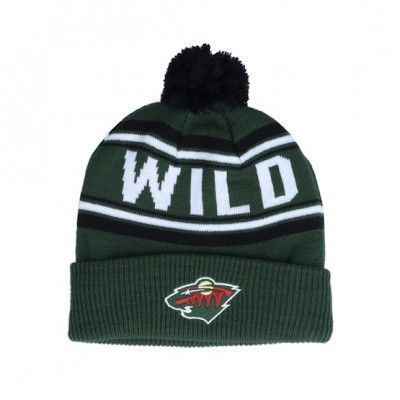 Outerstuff - NHL Grön pom Beanie - Kids Minnesota Wild Jacquared Knit Fir Pom @ Hatstore