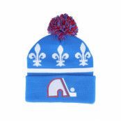 Mitchell&Ness - NHL Blå pom Beanie - Quebec Nordiques Stripe Knit Blue Pom @ Hatstore