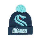 Mitchell&Ness - NHL Blå pom Beanie - Seattle Kraken Punch Out Knit Navy Pom @ Hatstore