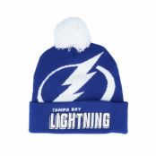 Mitchell&Ness - NHL Blå pom Beanie - Tampa Bay Lightning Punch Out Knit Navy Pom @ Hatstore