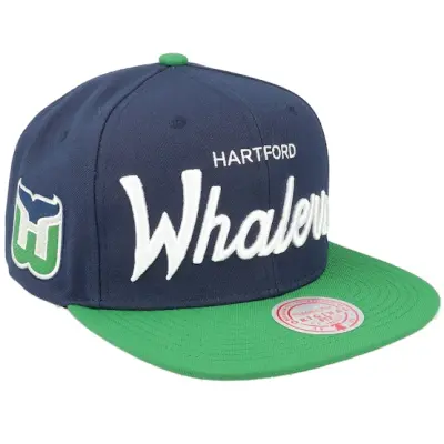Mitchell&Ness - NHL Blå snapback Keps - Hartford Whalers Vintage Script Blue/Green Snapback @ Hatstore