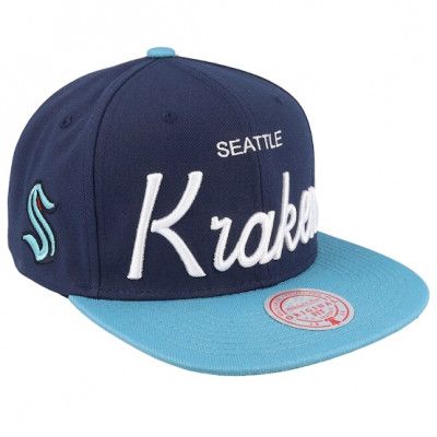 Mitchell&Ness - NHL Blå snapback Keps - Seattle Kraken Vintage Script Navy/Blue Snapback @ Hatstore