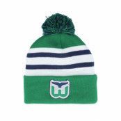 Mitchell&Ness - NHL Grön pom Beanie - Hartford Whalers Stripe Knit Green Pom @ Hatstore