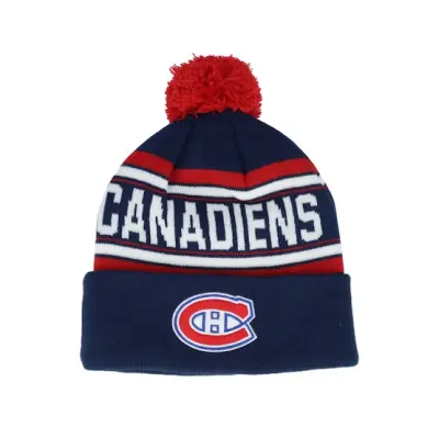 Outerstuff - NHL Blå pom Beanie - Kids Montreal Canadiens Wordmark Jacquard Beanie Navy Pom @ Hatstore