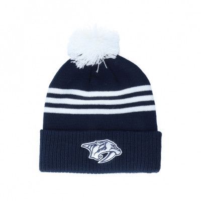 Adidas - NHL Blå pom Beanie - Nashville Predators 3-Stripe Cuffed Navy Pom @ Hatstore