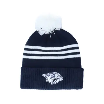 Adidas - NHL Blå pom Beanie - Nashville Predators 3-Stripe Cuffed Navy Pom @ Hatstore