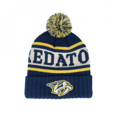 American Needle - NHL Blå pom Beanie - Nashville Predators Pillow Line Knit Navy/Ivory/Gold Pom @ Hatstore