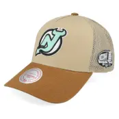 Mitchell&Ness - NHL Beige trucker Keps - Hatstore Exclusive x New Jersey Devils Crepe Hemp Light Brown Trucker @ Hatstore