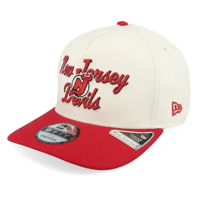 New Era - NHL Beige adjustable Keps - New Jersey Devils 9FIFTY Chainstitch Chrome White/Red A-Frame Adjustable @ Hatstore
