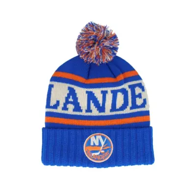 American Needle - NHL Blå pom Beanie - New York Islanders Pillow Line Knit Royal/Ivory/Orange Pom @ Hatstore