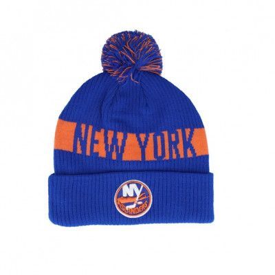 Fanatics - NHL Blå pom Beanie - New York Islanders Beanie Royal/Orange Pom @ Hatstore