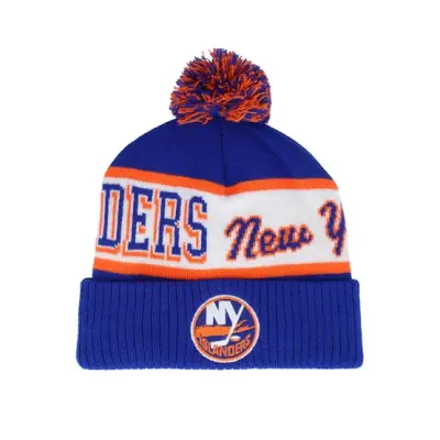 Mitchell&Ness - NHL Blå pom Beanie - New York Islanders Block Sweep Knit Blue Pom @ Hatstore