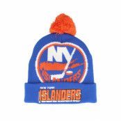 Mitchell&Ness - NHL Blå pom Beanie - New York Islanders Punch Out Knit Blue Pom @ Hatstore