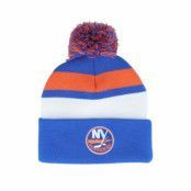 Mitchell&Ness - NHL Blå pom Beanie - New York Islanders Stripe Pom Knit Blue Pom @ Hatstore