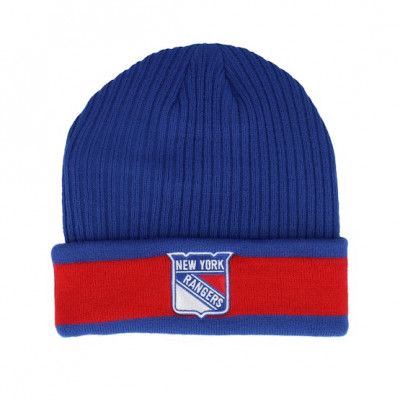 Fanatics - NHL Blå cuff Beanie - New York Rangers Beanie Deep Royal/Red Cuff @ Hatstore