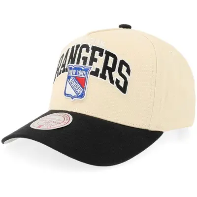 Mitchell&Ness - NHL Beige adjustable Keps - New York Rangers Team Arch Pro Crown Black/Sand A-Frame Adjustable @ Hatstore