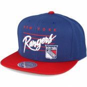 Mitchell&Ness - NHL Blå snapback Keps - New York Rangers Cursive Script Logo Blue Snapback @ Hatstore