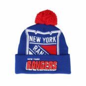 Mitchell&Ness - NHL Blå pom Beanie - New York Rangers Punch Out Knit Blue Pom @ Hatstore