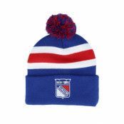 Mitchell&Ness - NHL Blå pom Beanie - New York Rangers Stripe Knit Blue Pom @ Hatstore