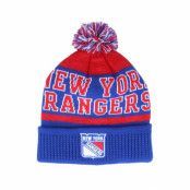 Outerstuff - NHL Blå pom Beanie - Kids New York Rangers Puck Pattern Cuffed Royal/Red Pom @ Hatstore