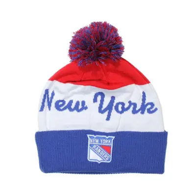 Reebok - NHL Svart pom Beanie - NY Rangers Script Cuff Pom @ Hatstore