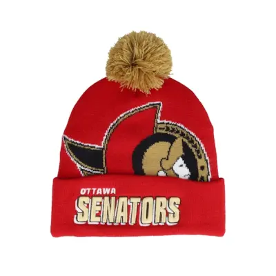 Mitchell&Ness - NHL Röd pom Beanie - Ottawa Senators Punch Out Knit Red Pom @ Hatstore