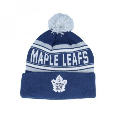 Outerstuff - NHL Blå pom Beanie - Kids Jacquard Cuffed Knit Blue Pom @ Hatstore