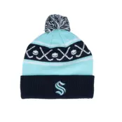 Outerstuff - NHL Blå pom Beanie - Kids Seattle Kraken Face-off Cuff Beanie  Navy/Light Blue Pom @ Hatstore