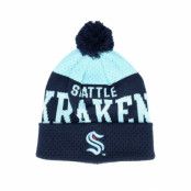 Outerstuff - NHL Blå pom Beanie - Kids Seattle Kraken Stretchark Knit Navy/Light Blue Pom @ Hatstore