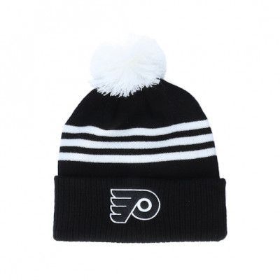 Adidas - NHL Svart pom Beanie - Philadelphia Flyers 3-Stripe Cuffed Black Pom @ Hatstore