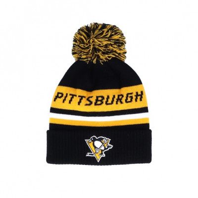 Adidas - NHL Svart pom Beanie - Pittsburgh Penguins Cuffed Knit Black/Yellow Pom @ Hatstore