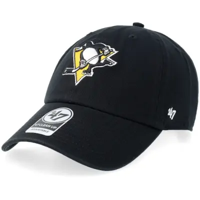 47 Brand - NHL Svart unconstructed Keps - Pittsburgh Penguins NHL Clean Up Cap-ittsburgh Penguins Black Dad Cap @ Hatstore