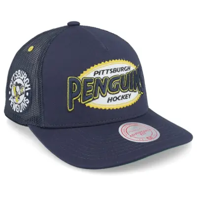 Mitchell&Ness - NHL Blå trucker Keps - Pittsburgh Penguins Team Seal Vintage Navy Trucker @ Hatstore