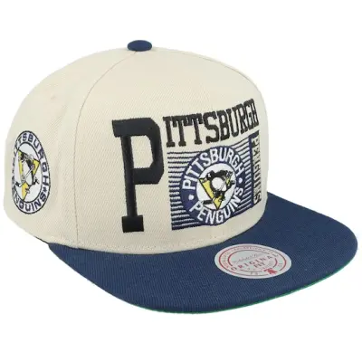 Mitchell&Ness - NHL Vit snapback Keps - Pittsburgh Penguins Speed Zone Vintage Off White/Navy Snapback @ Hatstore