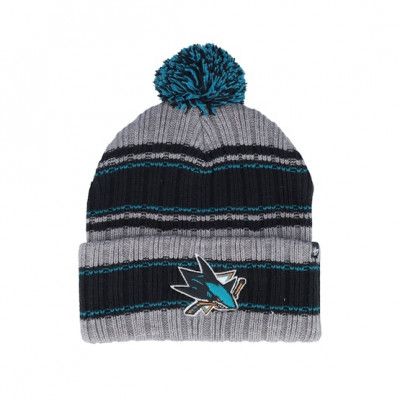 47 Brand - NHL Grå pom Beanie - San Jose Sharks NHL Rexford 47 Cuff Dark Grey Pom @ Hatstore