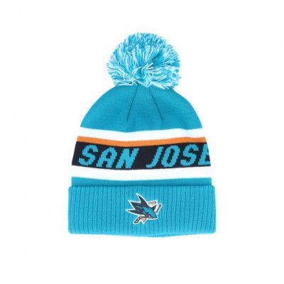 Adidas - NHL Blå pom Beanie - San Jose Sharks Cuffed Knit Green/Black Pom @ Hatstore