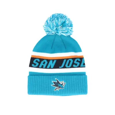 Adidas - NHL Blå pom Beanie - San Jose Sharks Cuffed Knit Green/Black Pom @ Hatstore