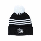 Adidas - NHL Svart pom Beanie - San Jose Sharks 3-Stripe Cuffed Black Pom @ Hatstore