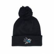 Adidas - NHL Svart pom Beanie - San Jose Sharks NHL Cuffed Beanie Black Pom @ Hatstore