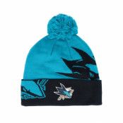 Fanatics - NHL Blå pom Beanie - San Jose Sharks Block Party Active Blue/Black Pom @ Hatstore