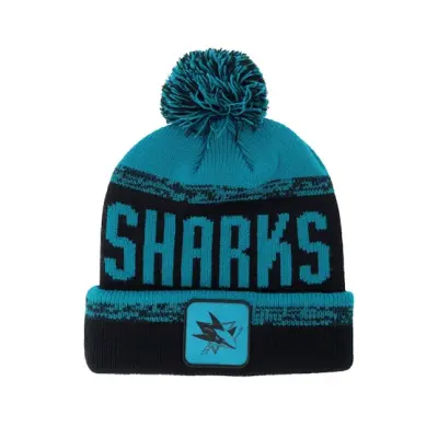 Fanatics - NHL Blå pom Beanie - San Jose Sharks Thrive Black/Activ Blue Pom @ Hatstore