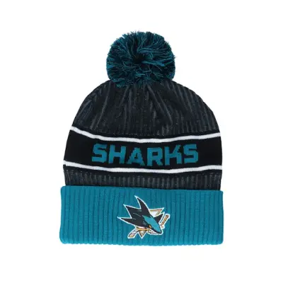 Fanatics - NHL Svart pom Beanie - San Jose Sharks Authentic Pro Locker Room Black/Petrol Pom @ Hatstore