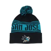 Fanatics - NHL Svart pom Beanie - San Jose Sharks Black/Active Blue Pom @ Hatstore