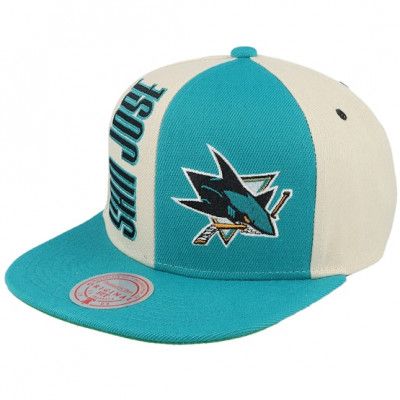 Mitchell&Ness - NHL Blå snapback Keps - San Jose Sharks Pop Panel Off White/Teal Snapback @ Hatstore